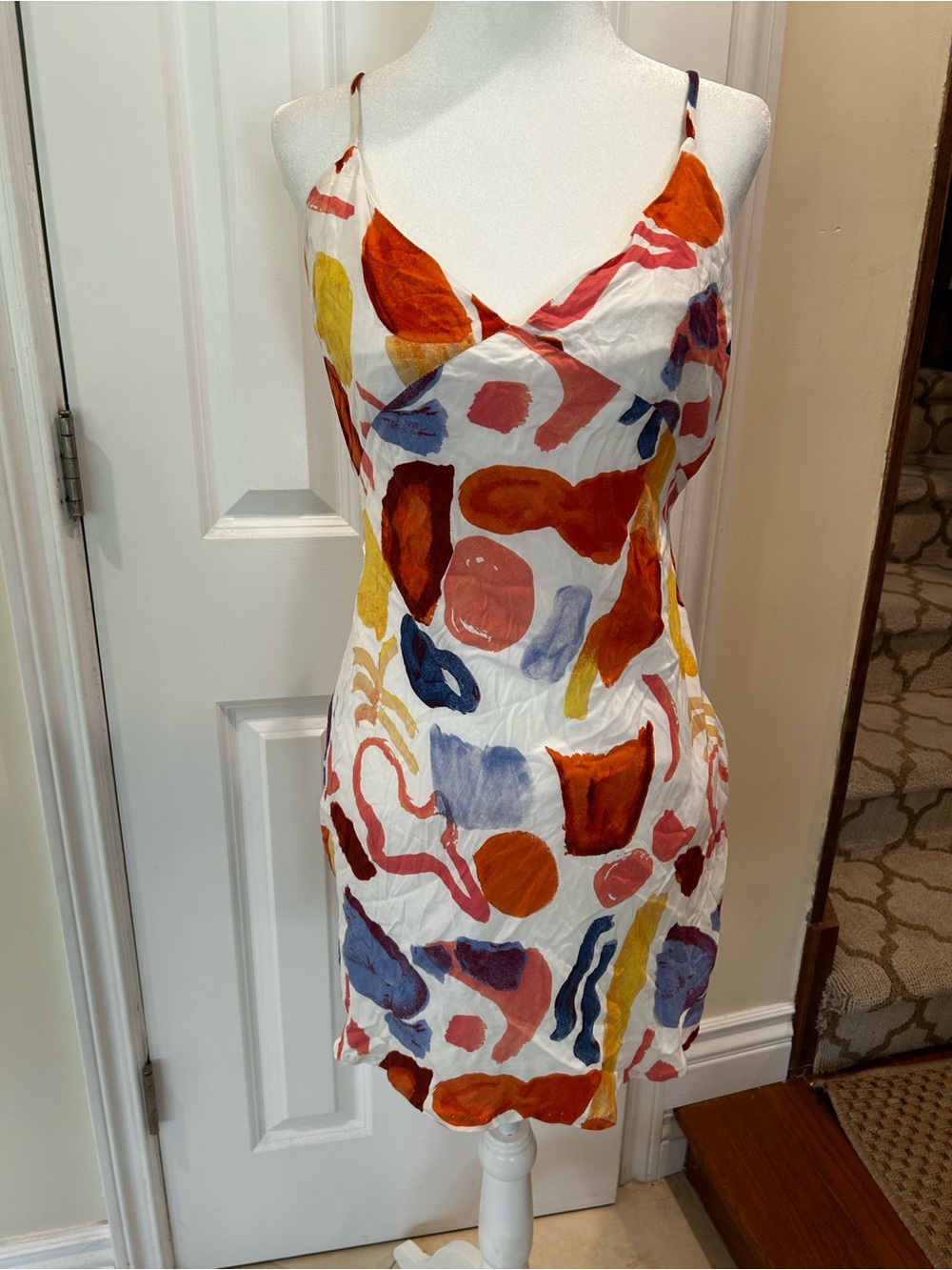 Hello Molly Abstract Print Colorful Mini Spaghetti‑Strap Slip Dress size 4 - Picture 3 of 6